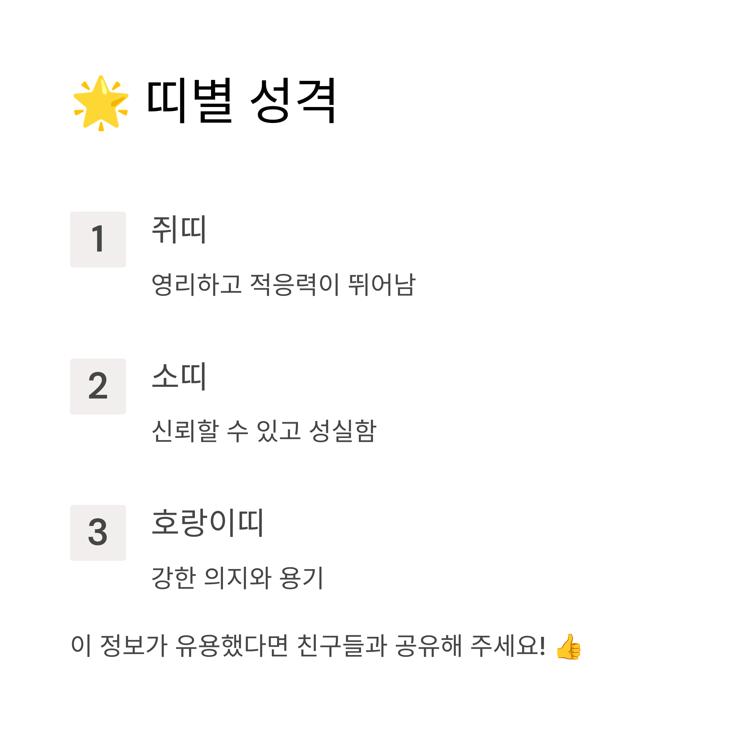띠별 성격과 운세