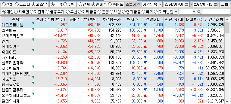 주간 코스닥 개인 순매수