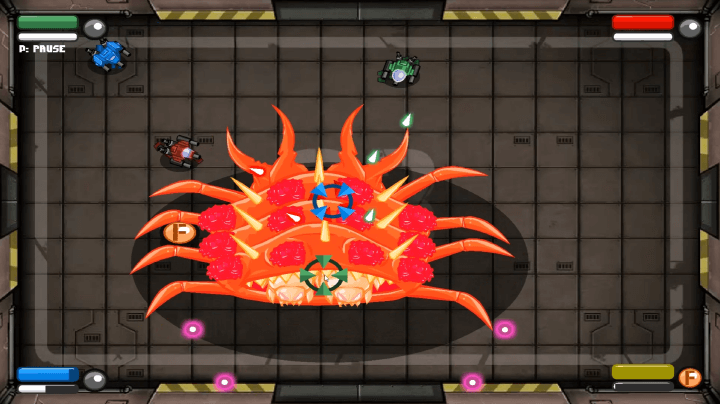 로봇을-조종하여-돌연변이-게를-공격하는-화면