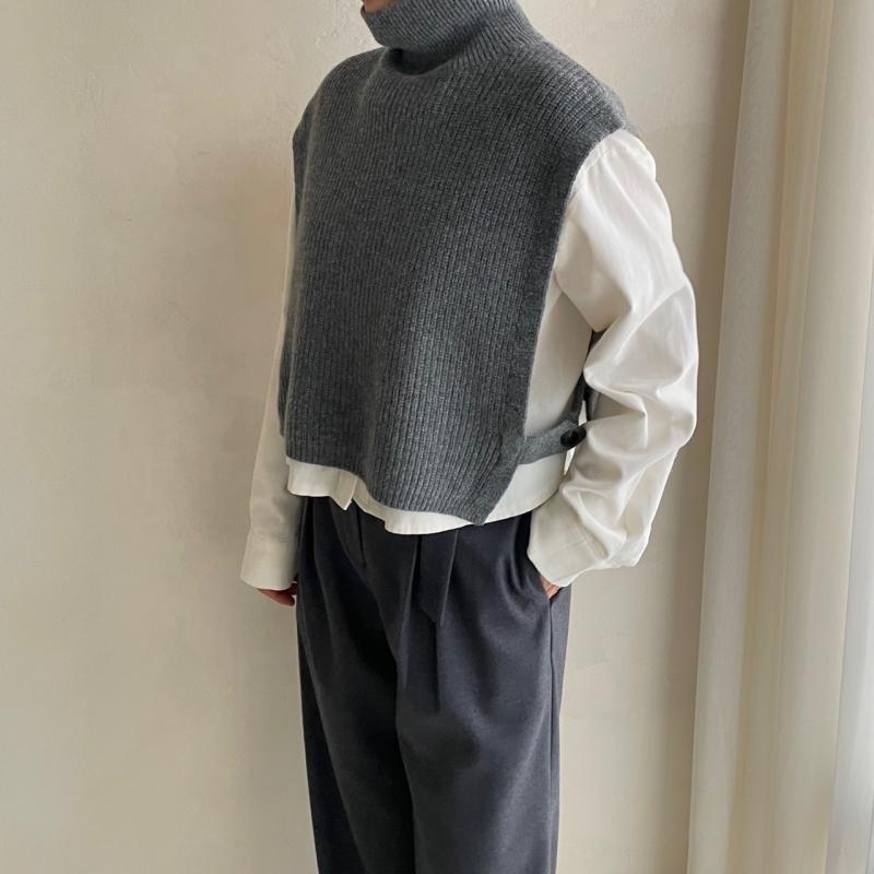 (무료배송)여성 캐시미어 울 터틀니트조끼 터틀베스트 목폴라조끼 크림 블랙