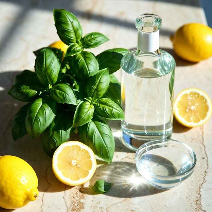 레몬 바질 보드카 스매시 재료 - 보드카, 신선한 바질, 레몬