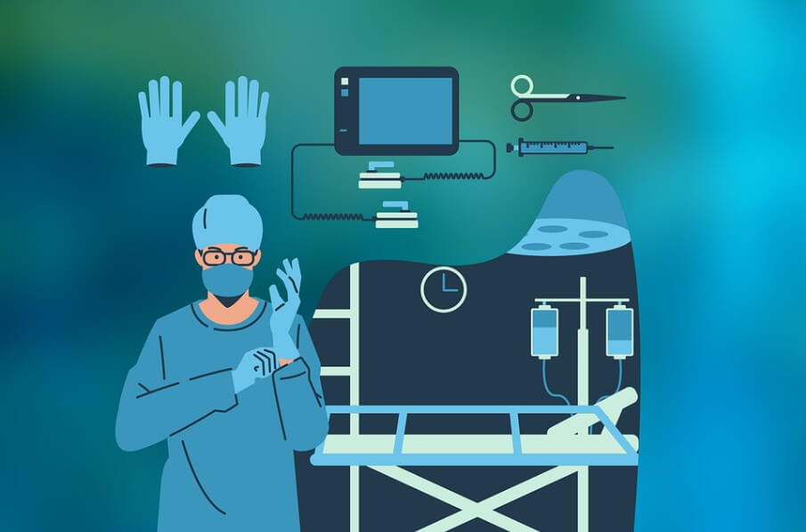 수술실의 의사와 의료 기구