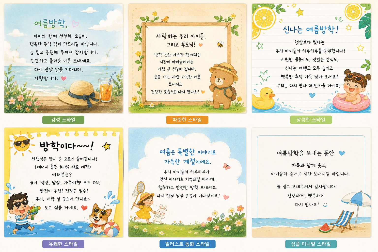 여름 방학 인사말 스타일 다른 버전 이미지
