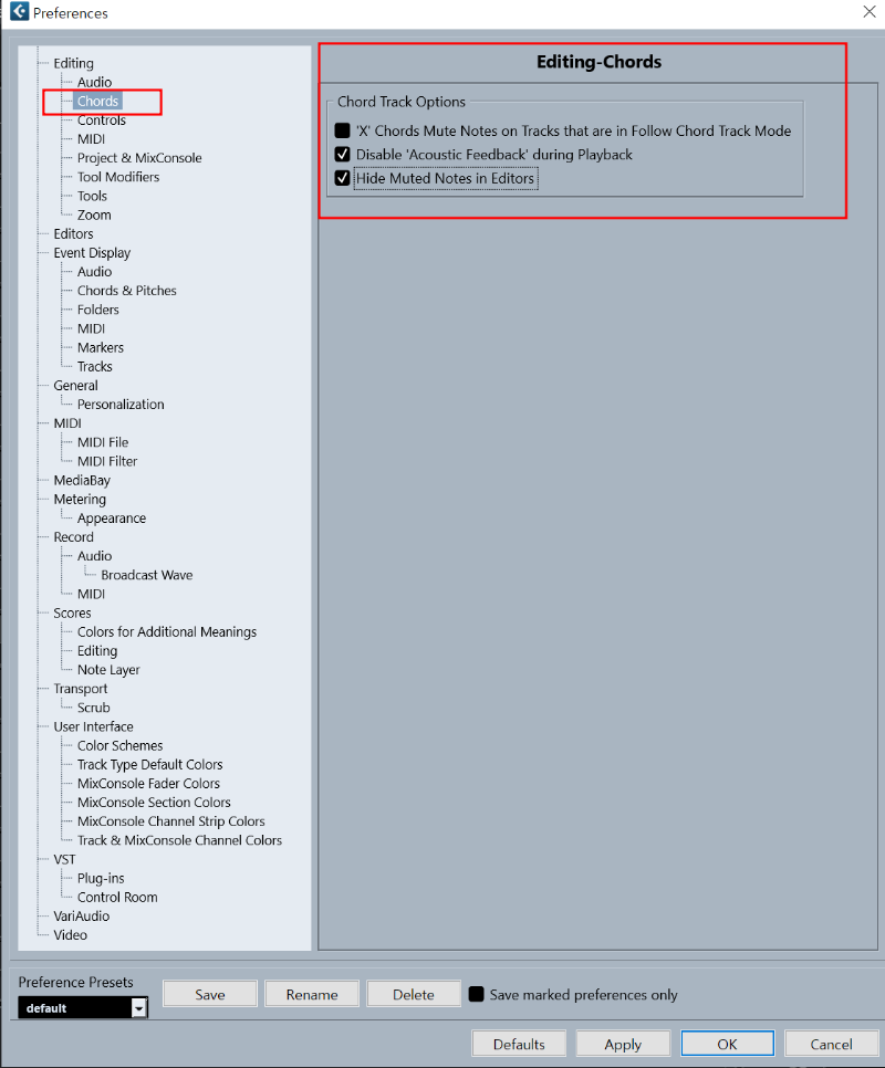 Cubase, 큐베이스 13 환경설정 (2), Preferences - Editing Chord, Editing Controls, Editing MIDI