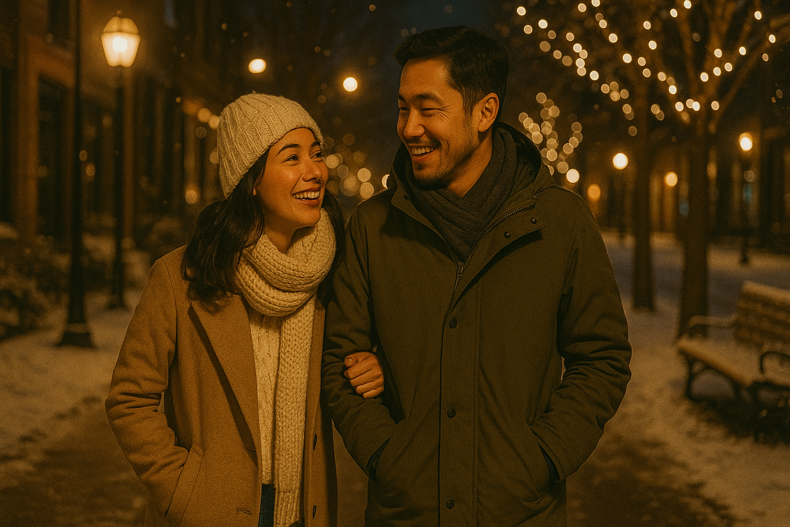 밤에 산책하는 커플