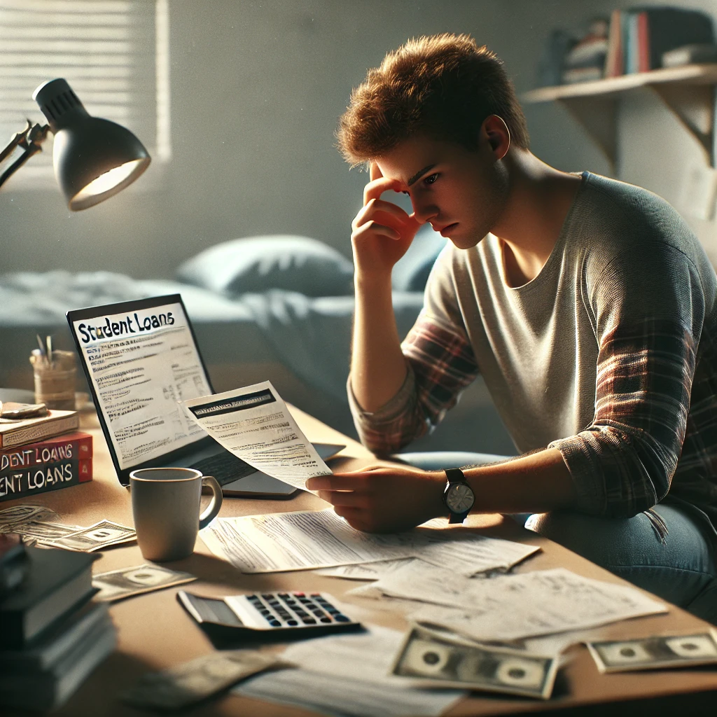 부담과 스트레스를 느끼는 대학생의 모습입니다.