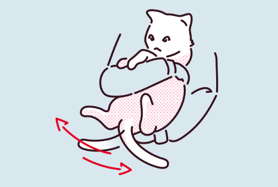 고양이가 안았을 때 펄럭펄럭 꼬리를 흔드는 일러스트