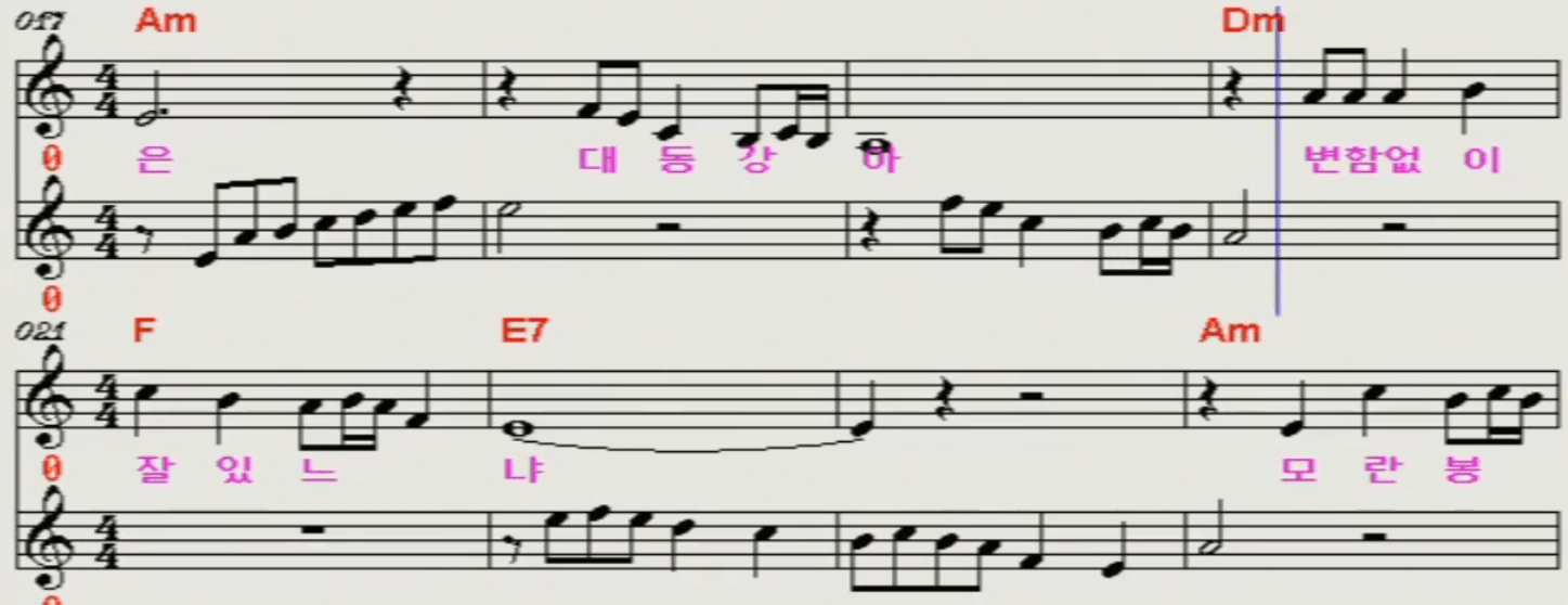 금잔디(손인호) 한 많은 대동강 악보