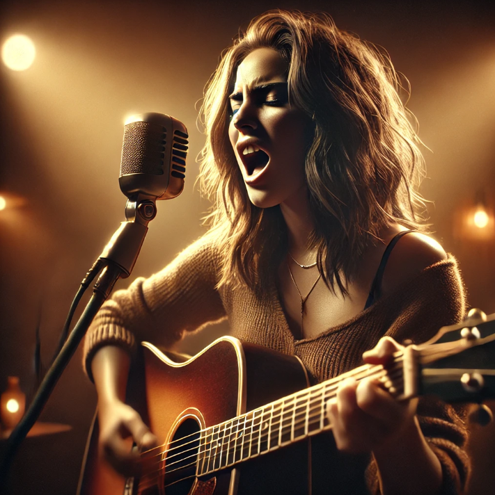 기타 치며 노래하는 여성 가수 이미지