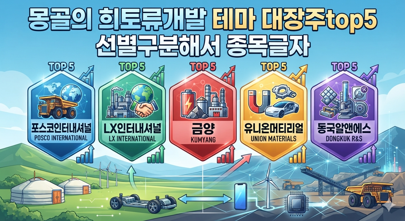 몽골 희토류 개발 테마의 대두 배경과 국내 대장주 TOP 5 기업별 정밀 분석