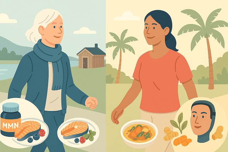 북유럽 vs 동남아 노화속도 (기후, 식단, 활동성) 이미지