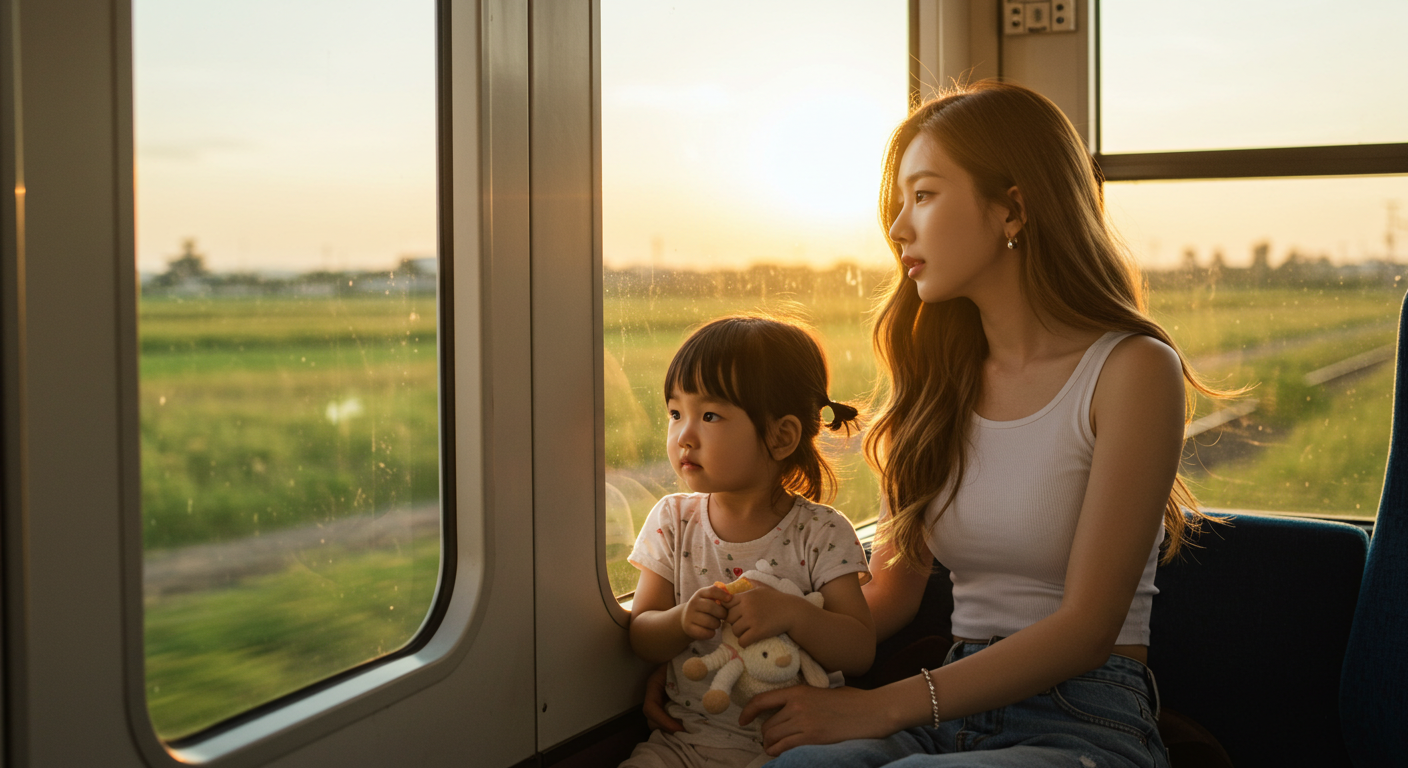 기차를 타고있는 모녀