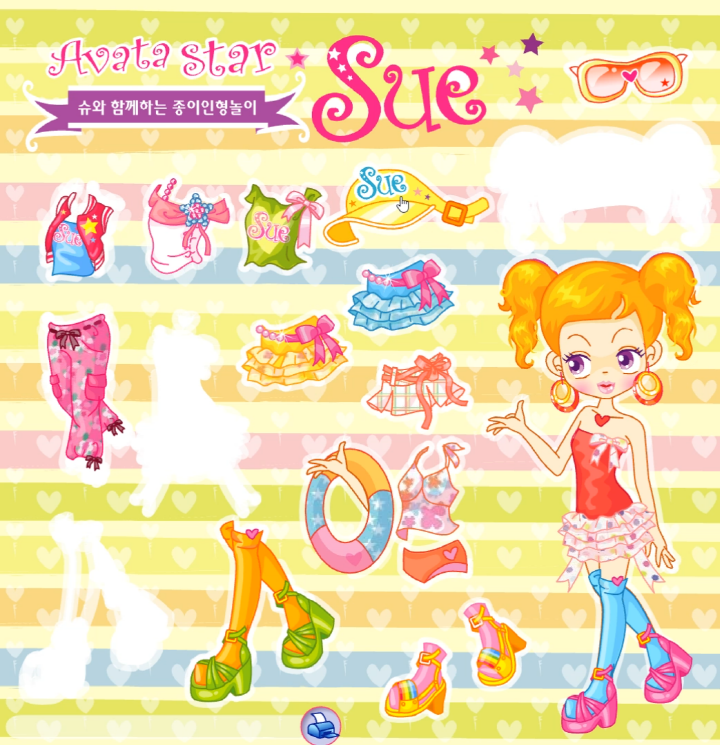 슈의-겨울-코디네이터-옷입히기-플래시게임-플레이-슈의-헤어스타일을-바꾸고-원피스를-입혀준-화면