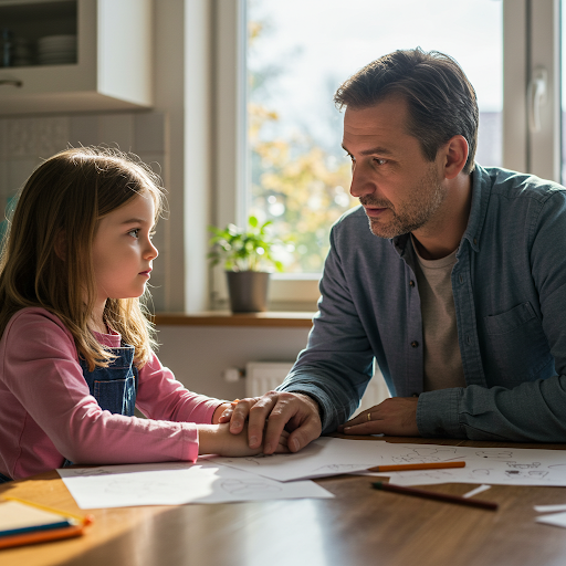 아이의 학습을 도와 주고 있는 모습