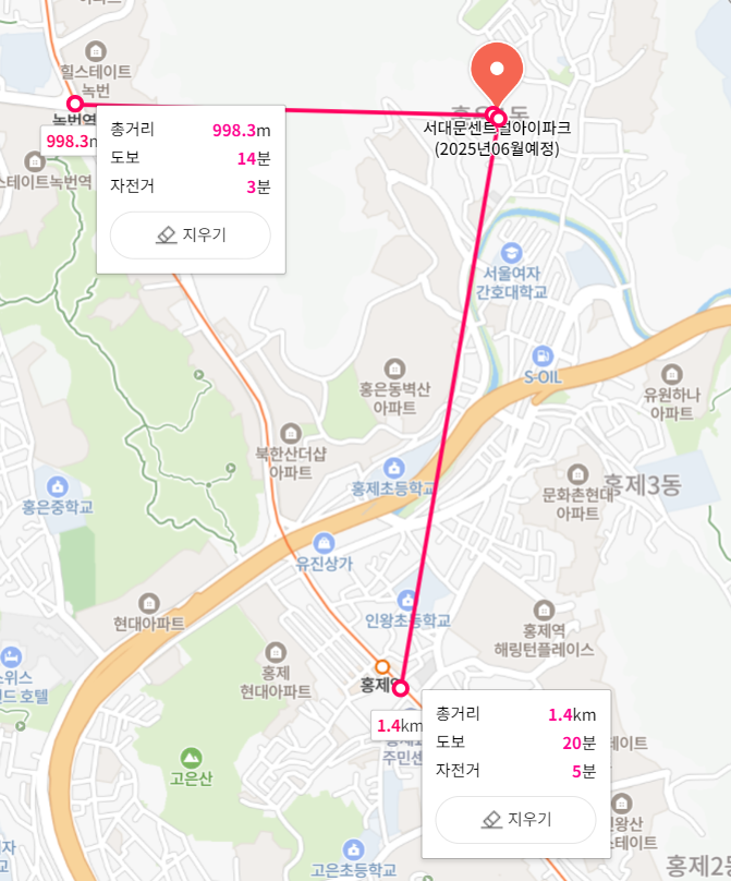 서대문 센트럴 아이파크 위치, 지하철 홍제역 거리