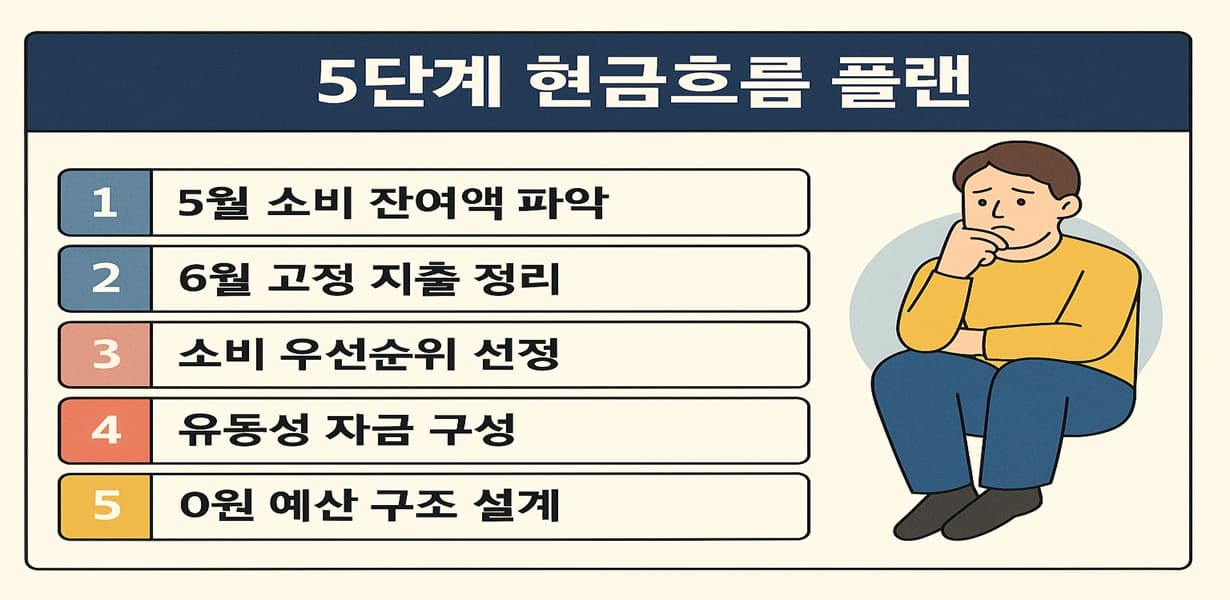 6월 대비 현금흐름 관리를 위한 5단계 전략을 요약한 인포그래픽 이미지
