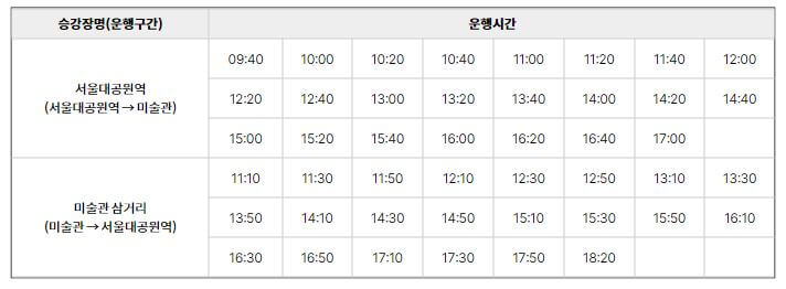 무료셔틀버스 시간표