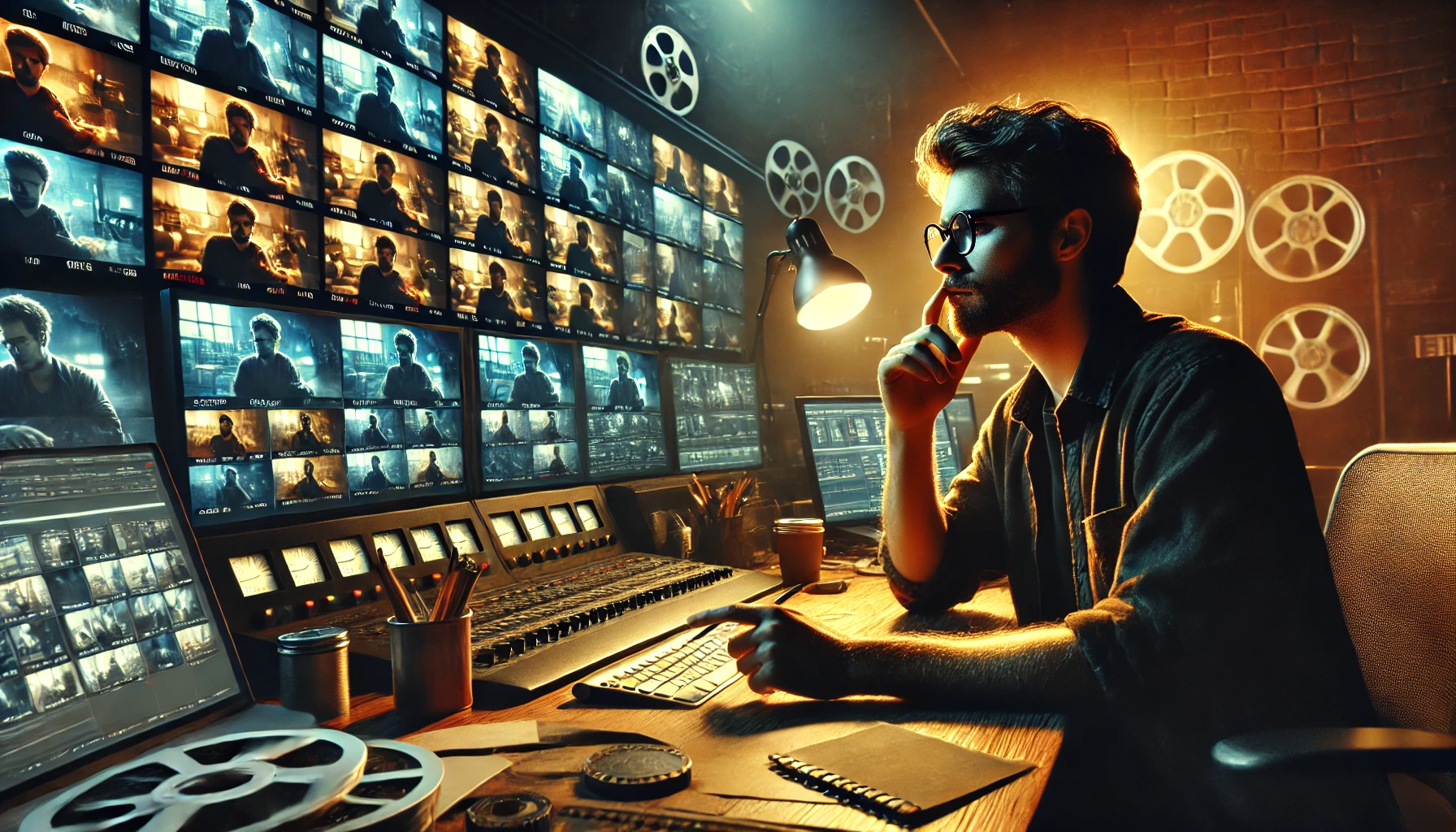 영화 감독이 어떤 장면을 쓸지 고민하는 사진