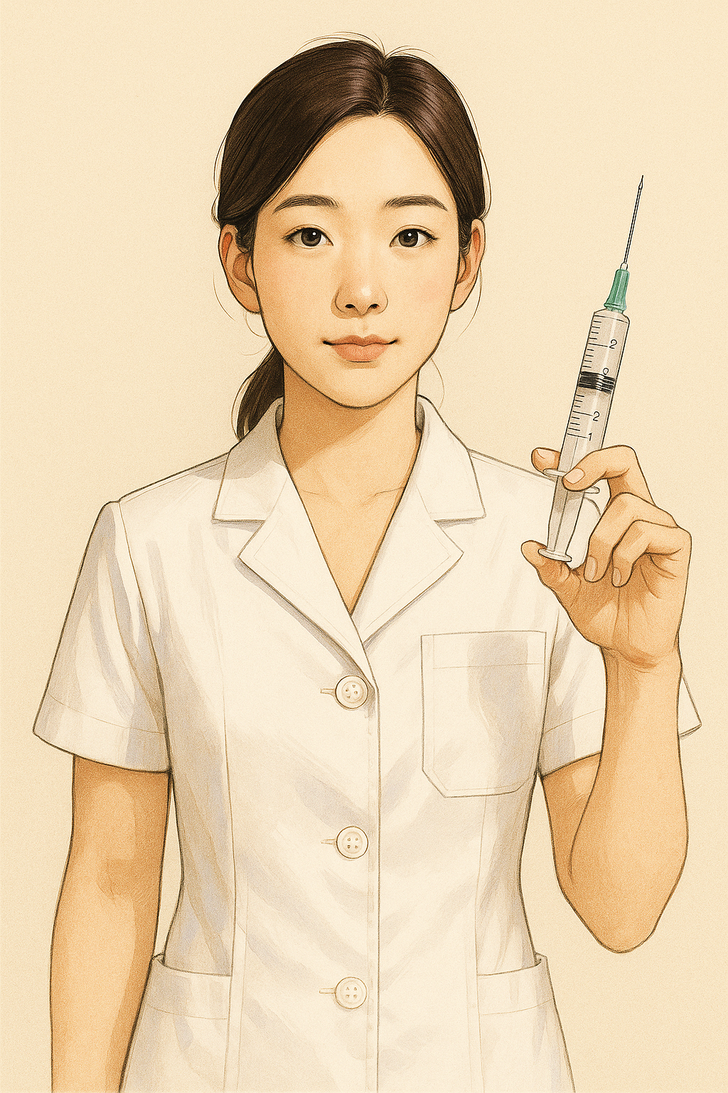 약물 치료로 주사기 들고있는 여간호사