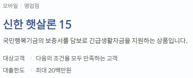 신한은행 비상금대출