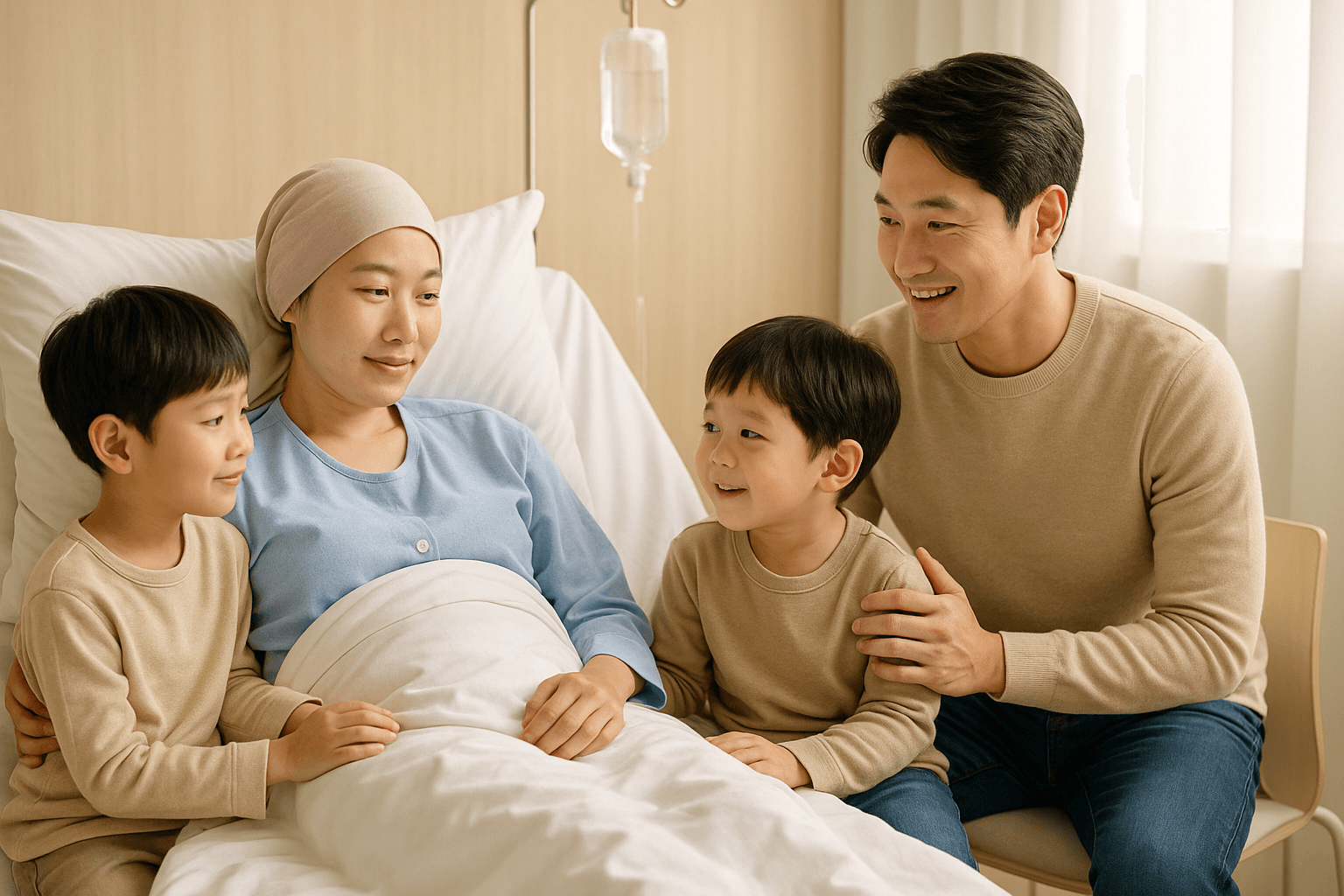 수술후 남편과 아이들이 병문안 옴