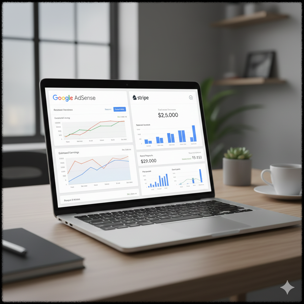 온라인 부업 수익화를 상징하는 성과 대시보드 화면