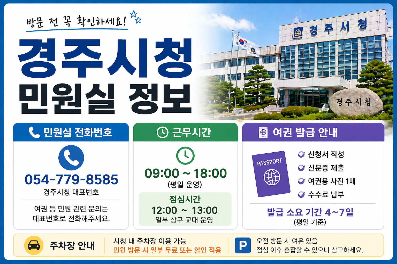 경주시청 민원실 전화번호 근무시간 여권발급