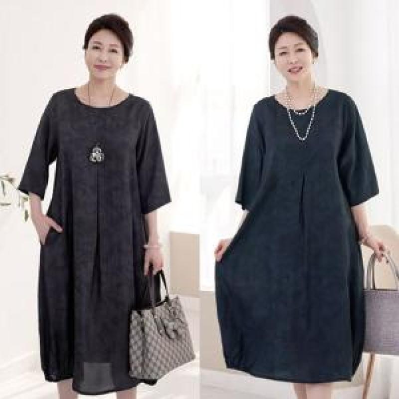 엄마옷 로즈맘 잉크물나염인견원피스 풍기인견원단