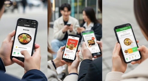 스마트폰으로 배달앱 포털을 검색하는 한국인