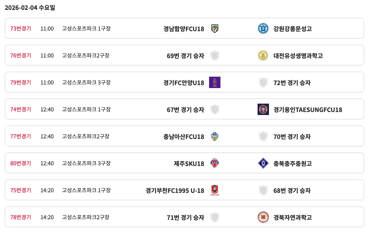제48회 문화체육관광부장관배 전국 고등학교 축구대회 본선 대진표