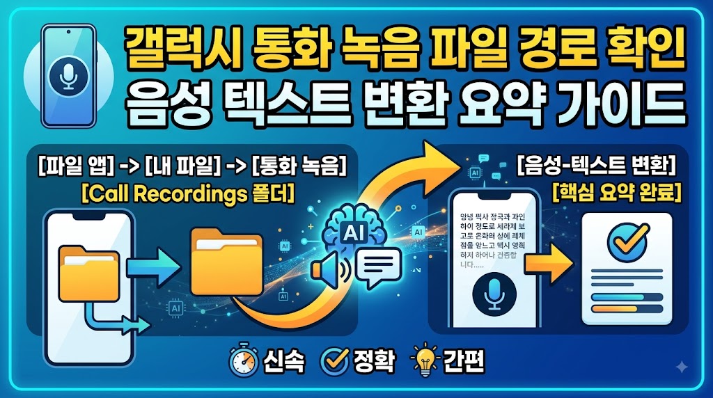 갤럭시 스마트폰 통화 녹음 파일을 PC로 전송하고 AI 텍스트 변환 및 요약하는 방법 인포그래픽