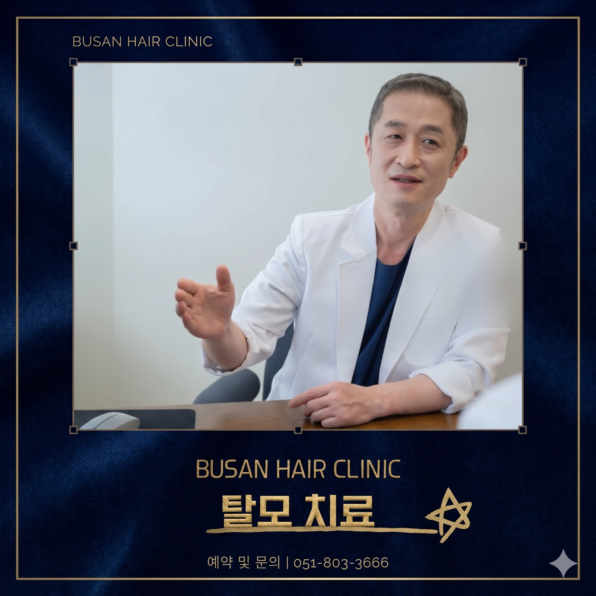 부산 서면 탈모치료를 해주는 원장님의 모습을 ai로 편집