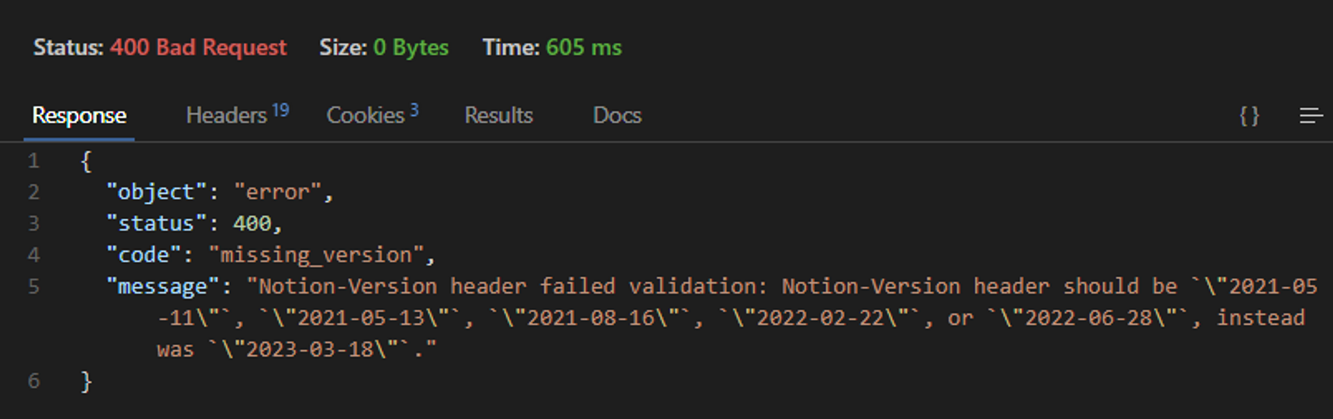 Notion that gives a version guide in response if you receive the wrong version