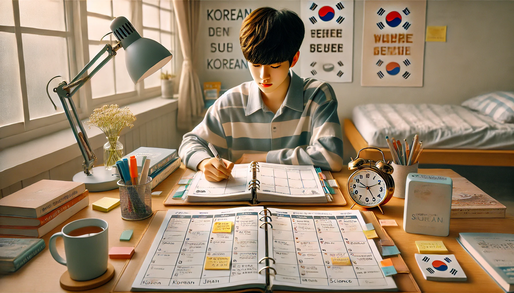 공부 플래너에 계획을 정리 중인 고3 수험생