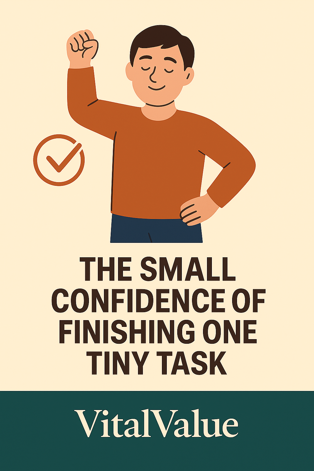 대체텍스트 (Alt Text)
VITALVALUE poster showing a smiling person raising a fist with confidence after completing a small task, symbolizing the uplifting power of small accomplishments.