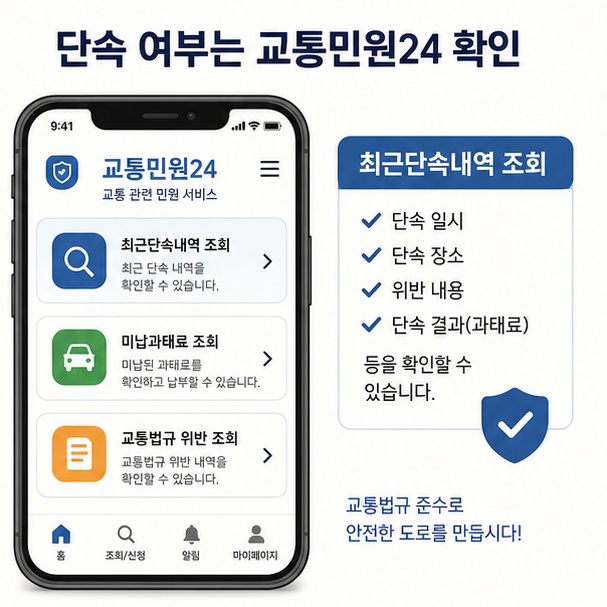 신호위반 카메라 단속 여부를 경찰청 교통민원24 최근단속내역에서 확인하는 방법을 안내한 이미지