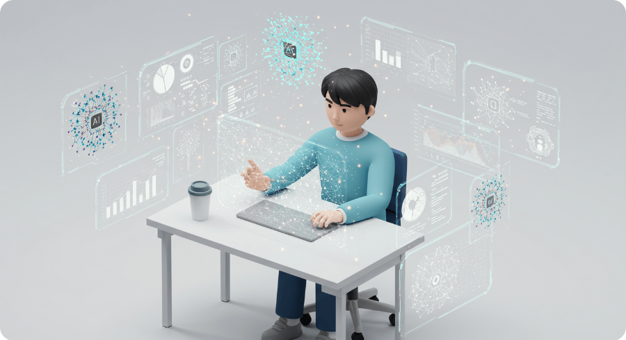 AI 인공지능 교육을 받는 장면을 표현한 3D 일러스트