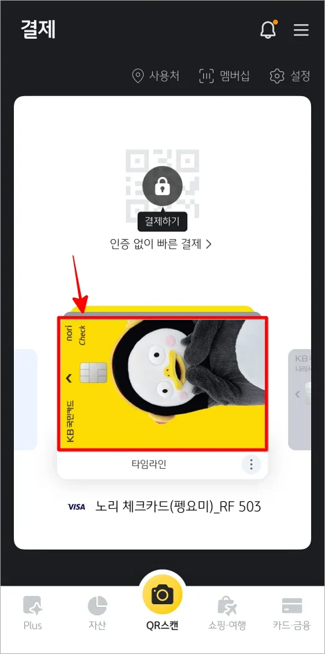 결제 화면에서 카드를 선택
