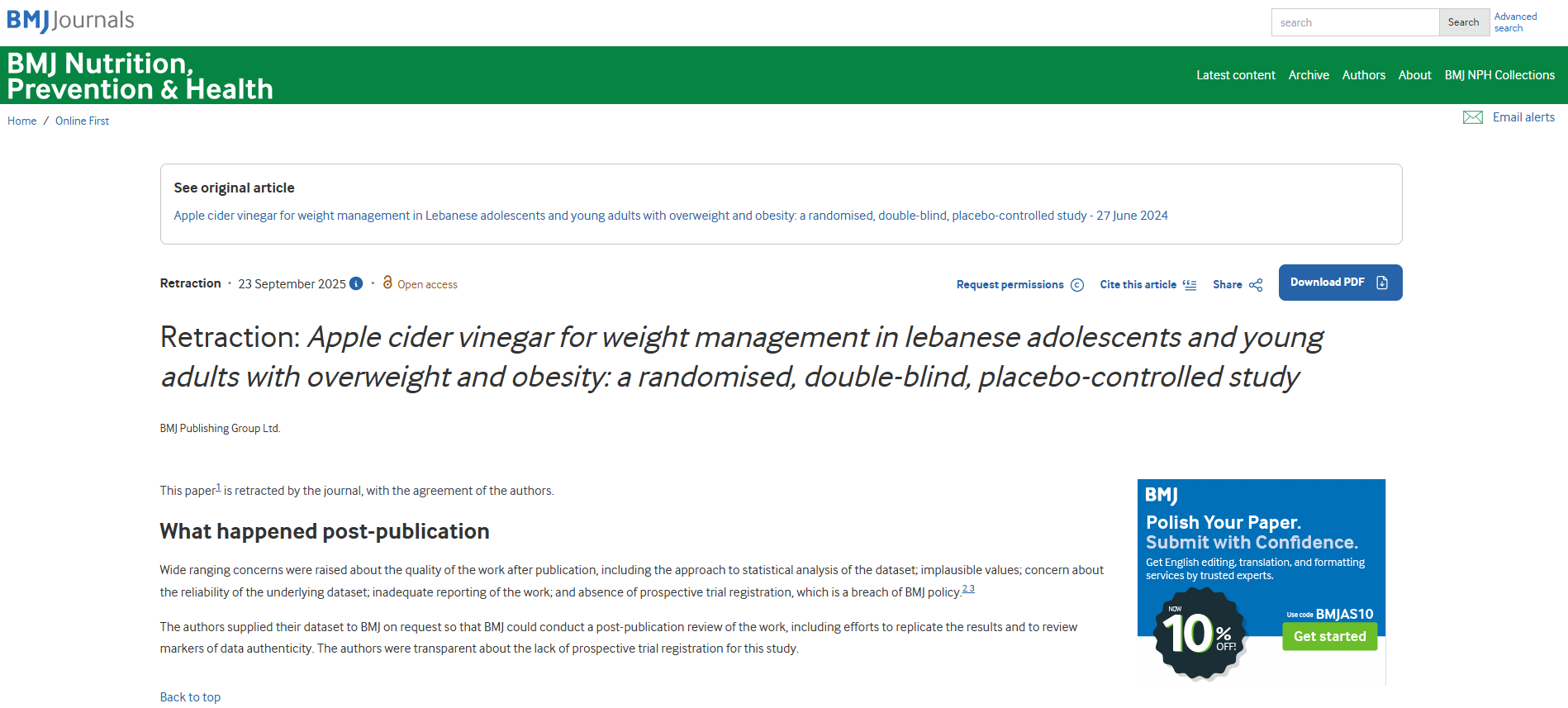 애사비다이어트 애플사이다비니거 사과식초다이어트 다이어트진실 논문철회