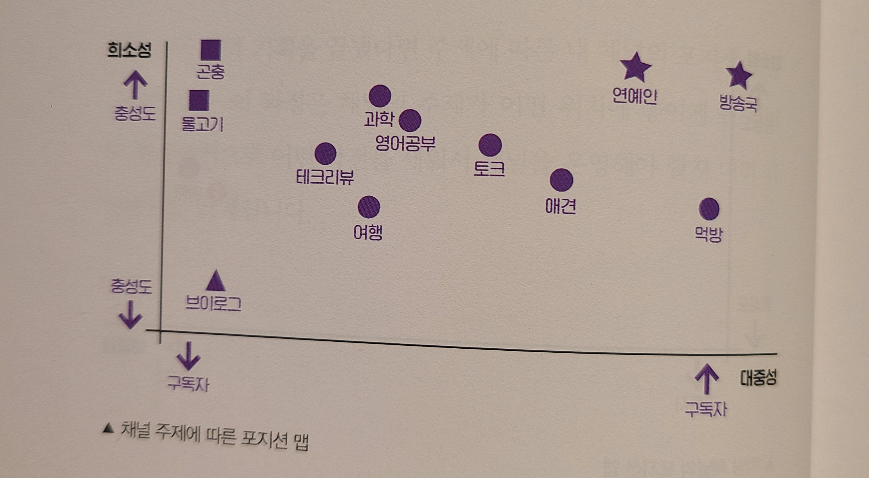 채널 주제에 따른 포지션 맵 예시