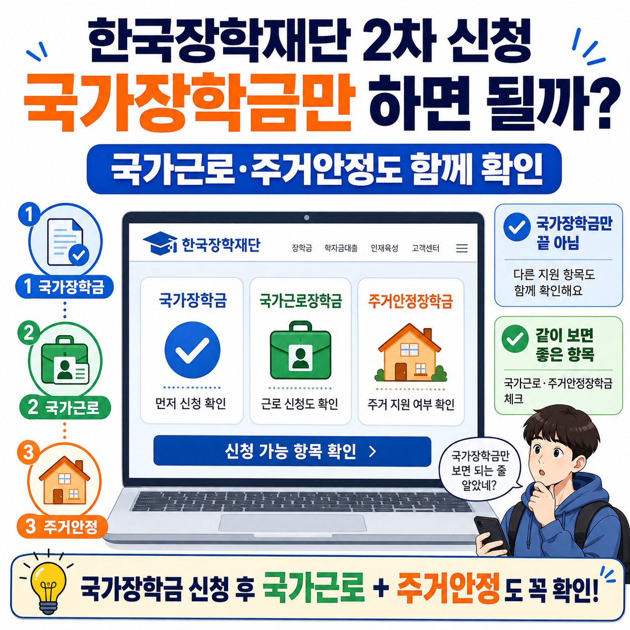 한국장학재단 2차 신청, 국가장학금만 하면 될까? 국가근로&middot;주거안정도 함께 확인