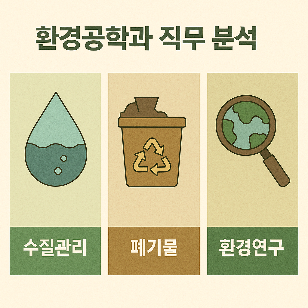 수질관리, 폐기물, 환경연구 분야를 설명하는 한국어 정보 이미지