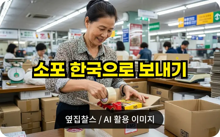소포를 포장하고 있는 할머니