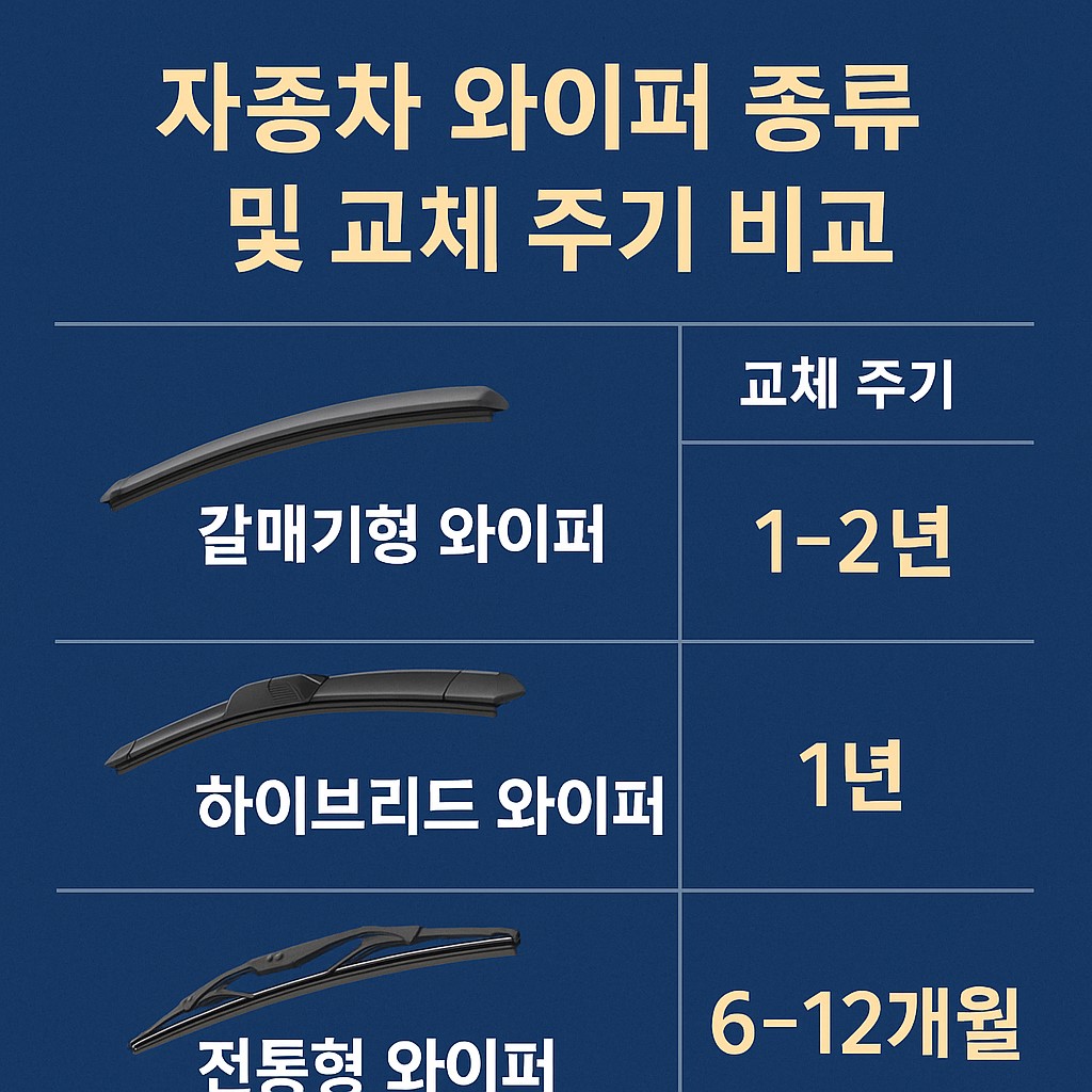 자동차 와이퍼 종류 및 교체 주기 비교 인포그래픽