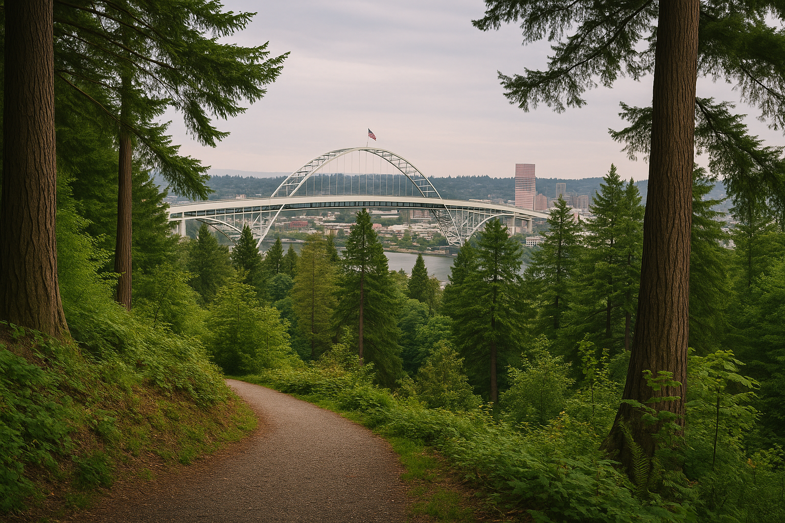포틀랜드 워싱턴 파크의 숲속 산책길 풍경 사진