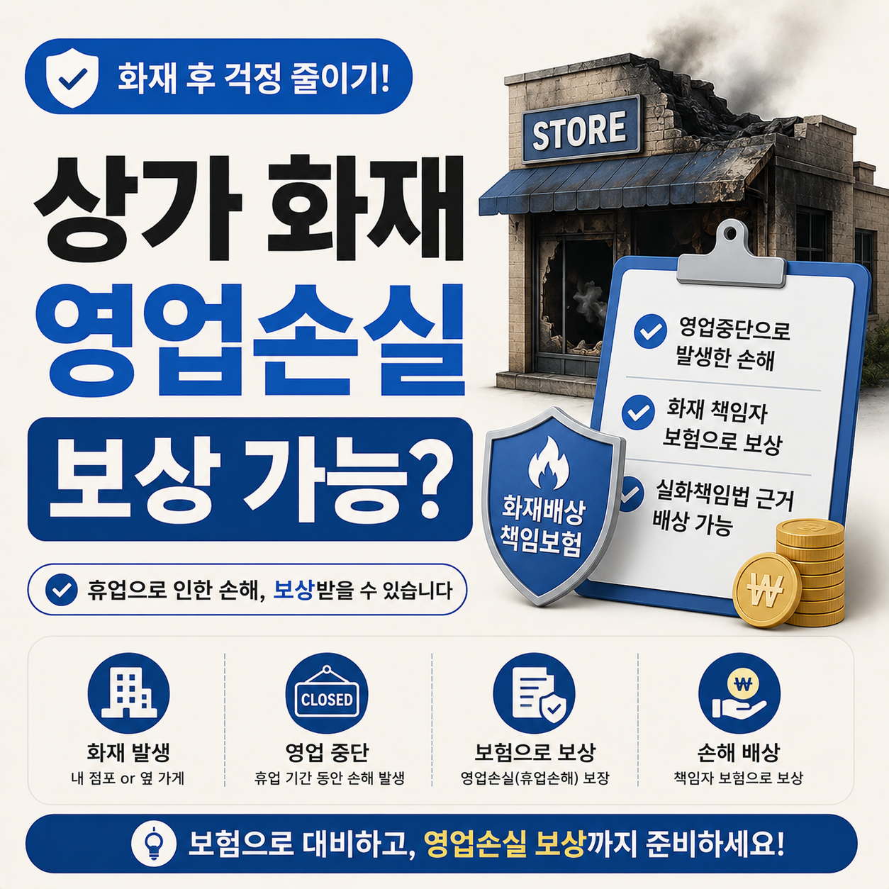 상가 화재 후 영업손실 보상 기준 안내 이미지