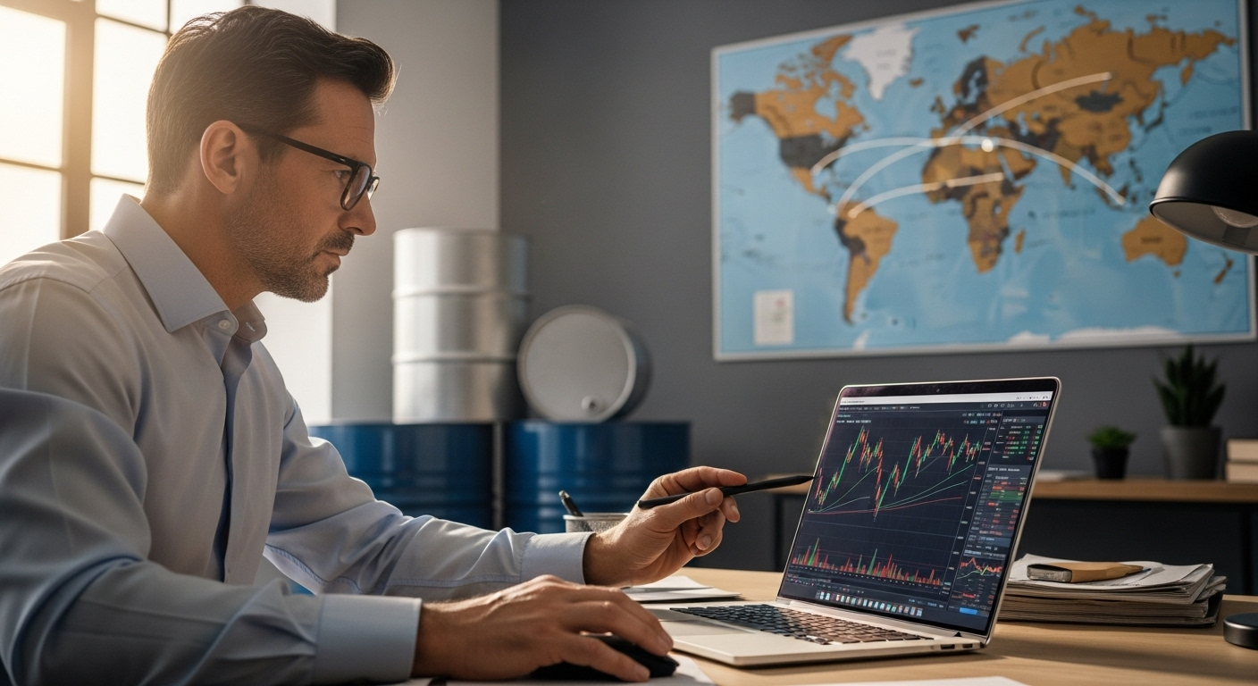 국제 유가 변동과 주식 시장의 연관성을 분석하는 투자자의 모습