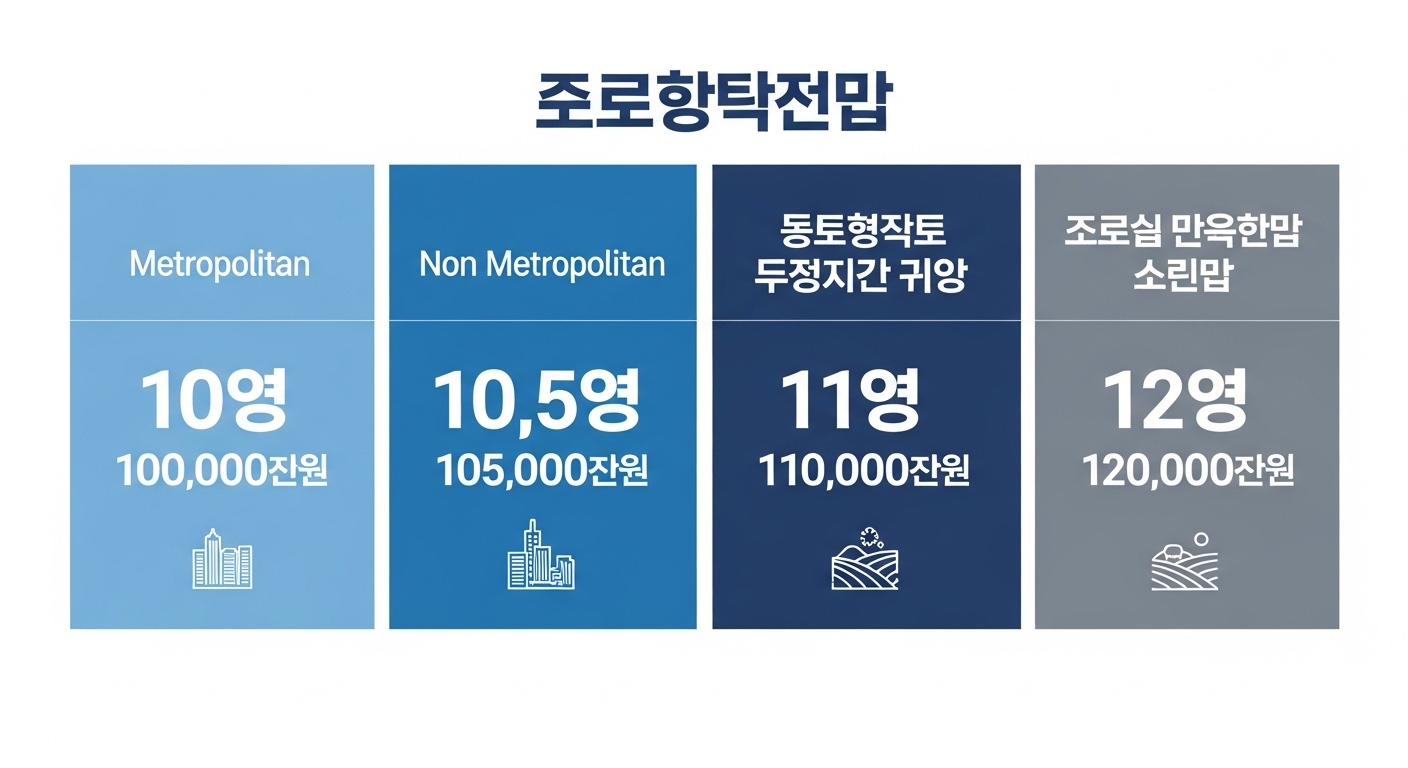 지역별 아동수당 금액 차이를 시각적으로 보여주는 인포그래픽. 수도권, 비수도권, 인구감소 지역 등에 따라 다른 수당 금액이 명확히 표시되어 있다.