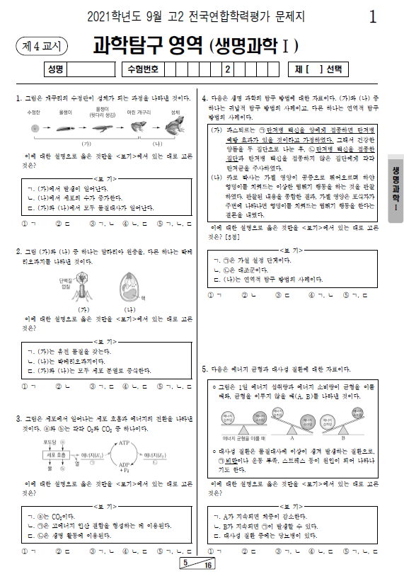 2021-9월-고2-모의고사-생명과학 1-기출문제-다운