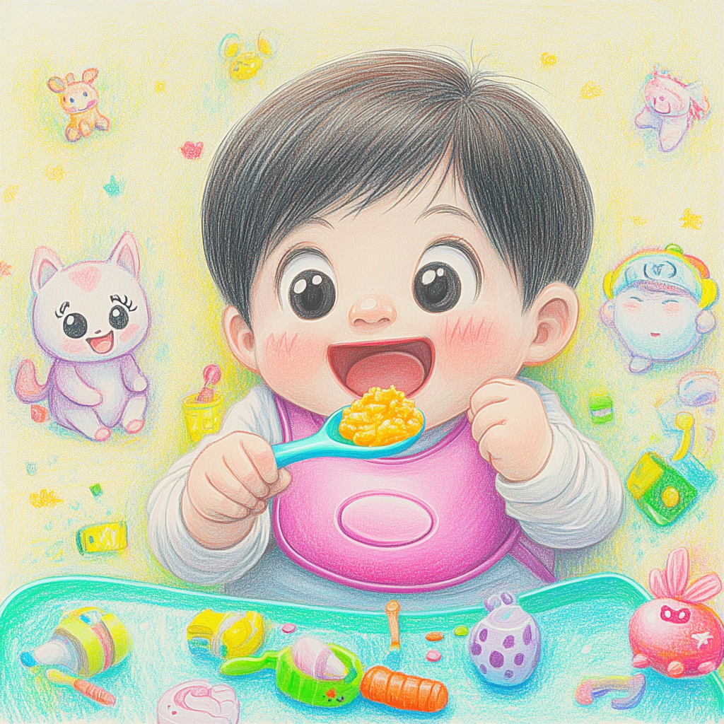 음식 먹는 12개월 아기 사진